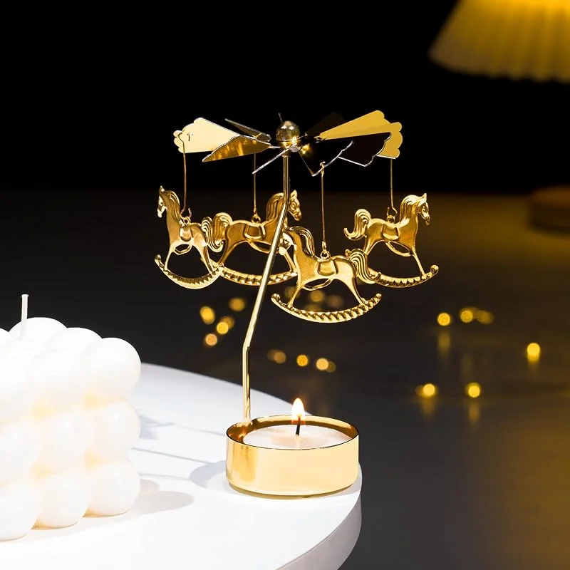 Besuche den Toptime-Store Teelichthalter Karussell, Goldener Drehbarer Kerzenhalter für Tischdeko, Metall Teelicht Karussell für Wohnzimmer Deko, Fantasy Kerzenhalter für Weihnachten, Valentinstag, Hochzeit, Partydeko — Advent und Tisch