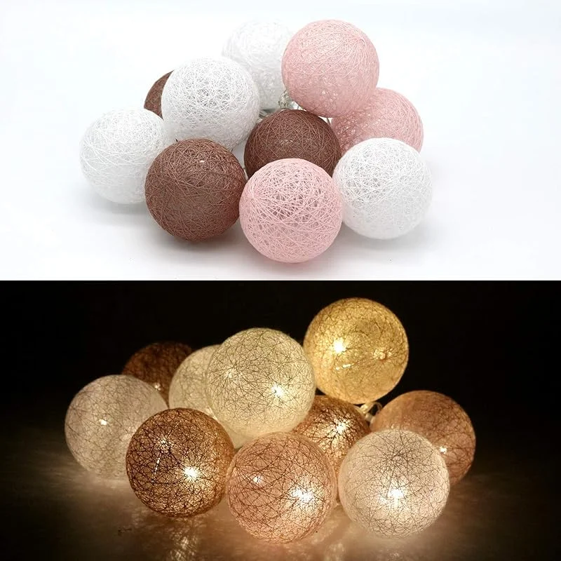 Besuche den Tronje-Store Tronje 10 LED Baumwollkugeln 6cm - 1, 9m Kugel-Lichterkette 4h-Timer batteriebetrieben Lichterkugeln Braun-Rosa — Weihnachtsbeleuchtung