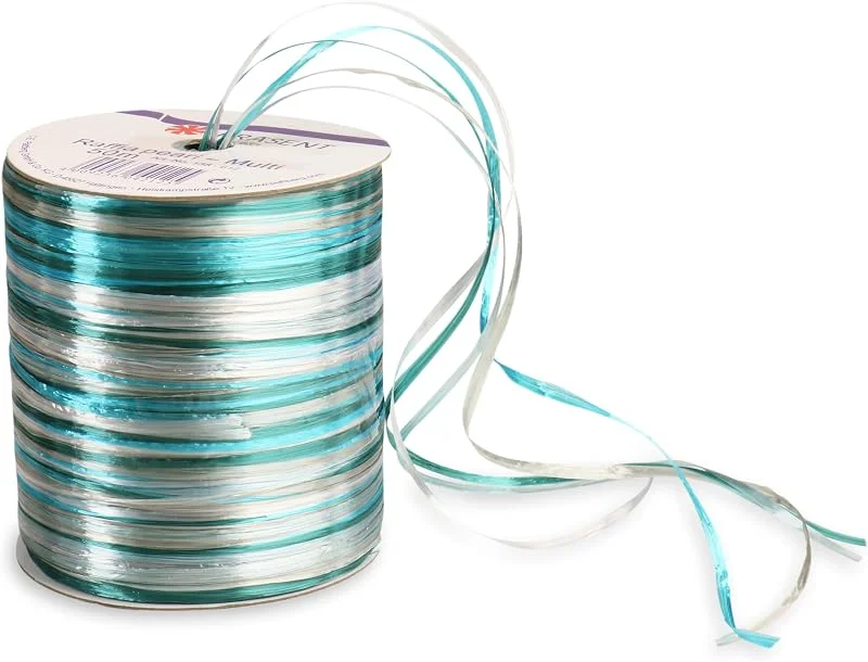 Besuche den PRÄSENT-Store Unbekannt PRÄSENT Raffia Pearl-Multicolour Bastband türkis, Petrol, Silber, 50 m metallic Dekoband für Präsente, zum Verzieren & Basteln, Geschenkband für feierliche Anlässe — Geschenkverpackung