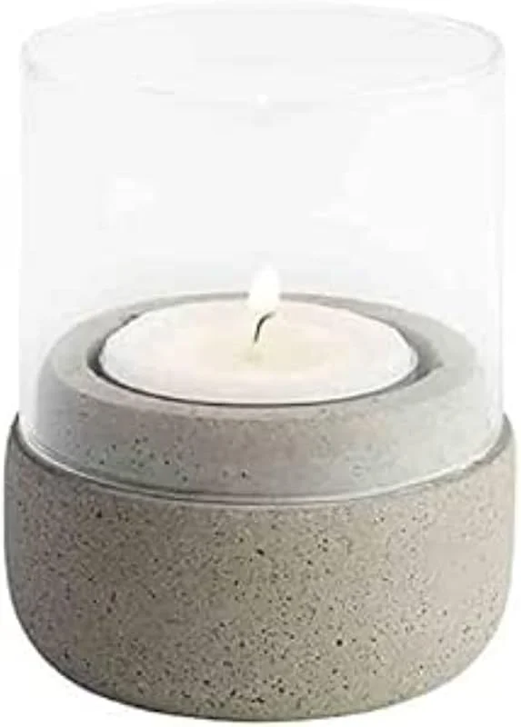 Besuche den APS-Store APS Windlichter, 2er Set „Element“, Teelicht, Beleuchtung, Windlicht aus grauem Beton, möbelschonende Unterseite, Ø 6 cm, 7 cm Höhe — Kerzenlicht Abendessen